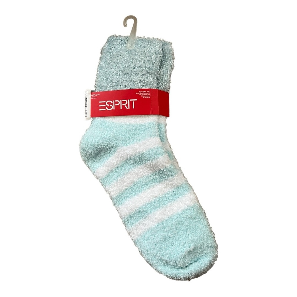Esprit Baby Blue/White Super Soft Fuzzy Cozy Socks, Size 9-11